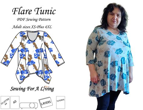 Flare Tunic Long Top PDF Sewing Pattern In Regular And Plus Sizes For