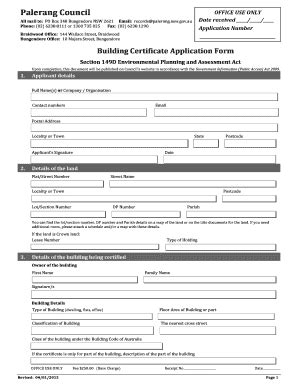 Fillable Online Palerang Nsw Gov Building Certificate Application