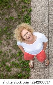 Portrait Attractive Mature Woman Curly Hair Stock Photo