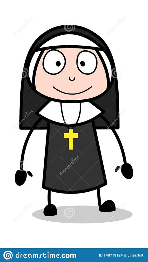 Wonder Smile Cartoon Nun Lady Vector Illustration Royalty Free Stock