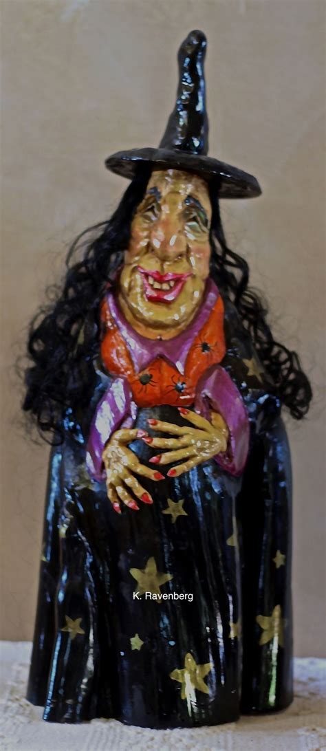 Kathy Ravenberg Artist Hand Carved Witch Carving Hand Carved