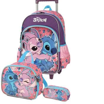 Kit Mochila De Rodinha Estojo Duplo Lancheira T Rmica Stitch Luxcel