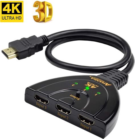 AMANKA HDMI Switch Conmutador HDMI 3D 4K HDMI Switch 3 En 1 Compatible