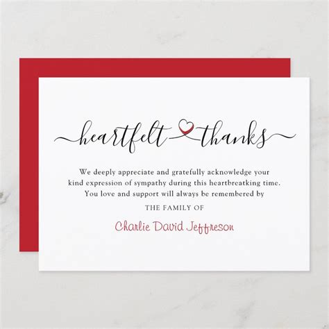 Heartfelt Thanks Funeral Sympathy Thank You Card Zazzle Sympathy