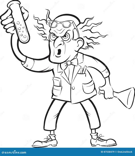 Whiteboard Drawing Evil Scientist Making Chemical Experiment Stock