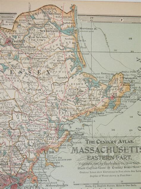 Vintage Massachusetts Map Antique Old 1899 Map of | Etsy ...