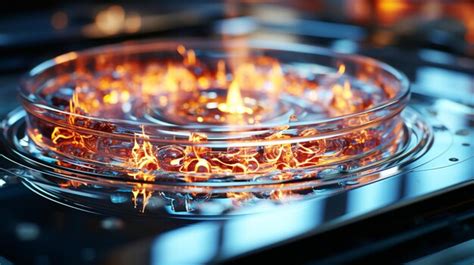 Premium AI Image Glowing Burner Ignites Spiral Of Blue Flame On Stove Top