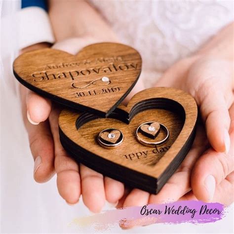 Caja Para Guardar Anillos De Madera Personalizada Para Boda Soporte