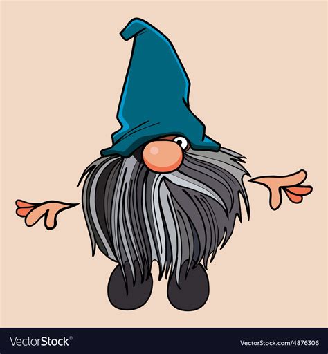 Cartoon Bearded Gnome In Blue Cap Royalty Free Vector Image