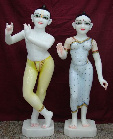 Painted Hindu Marble Iskcon Radha Krishna Statue Set Temple At Rs