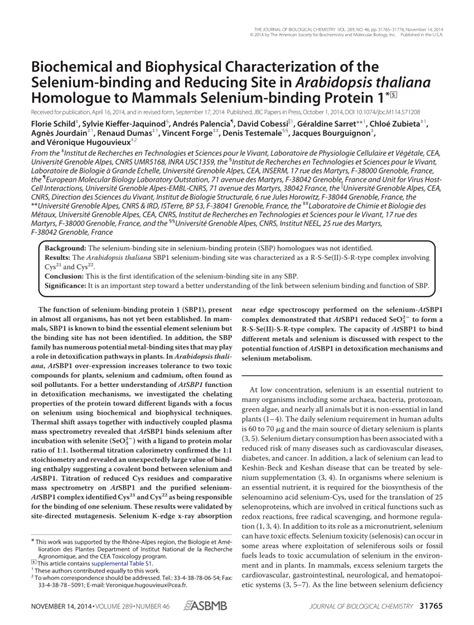 Pdf Biochemical And Biophysical Characterization Of The Selenium