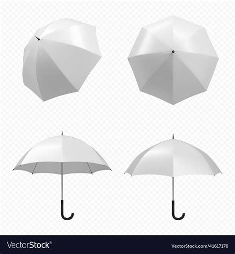 Realistic White Blank Umbrella Set Isolated Vector Image