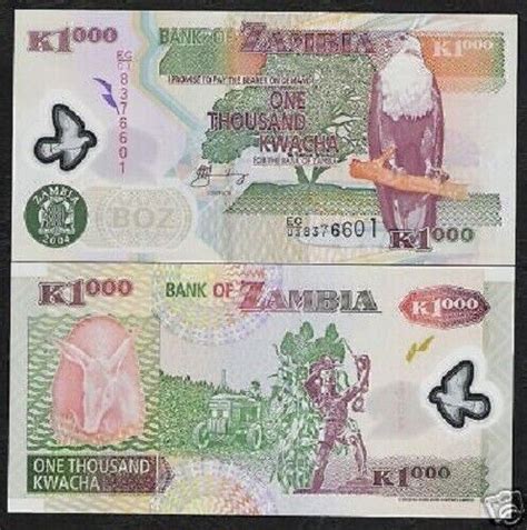 Zambia 1000 Kwacha P 44 2004 UNC Zambian GIRAFFE Fisheagle POLYMER