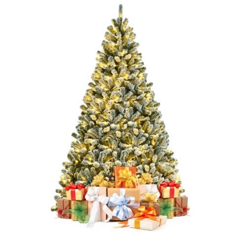 6 7 8 FT Pre Lit Artificial Christmas Tree Snow Flocked Full Xmas Tree