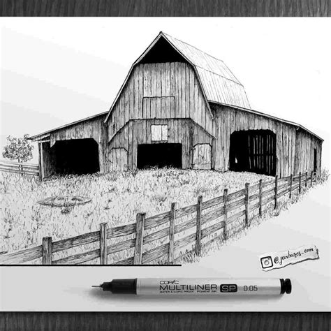 Line Drawing Of Barn