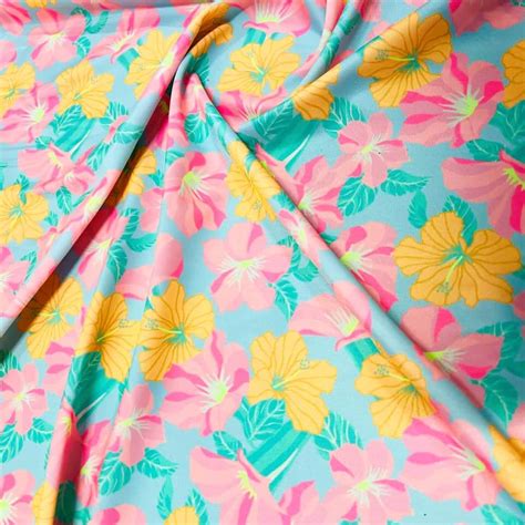 Pink Floral Print Nylon Lycra Spandex Fabric 4 Way Stretch By Yard For Swimwear Dancewear