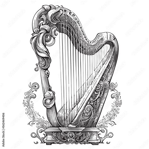 Vintage ancient harp hand drawn sketch Vector illustration. Stock ...