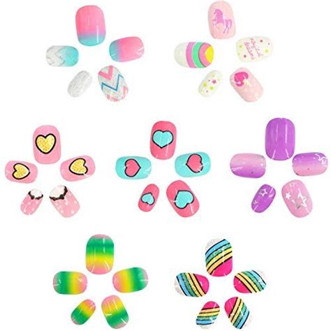 Zooy 84 Pcs Fake Nails For Kids Press On Pre Glue Full Cover Short