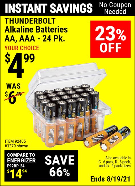 Thunderbolt Alkaline Batteries For 499 Harbor Freight Coupons