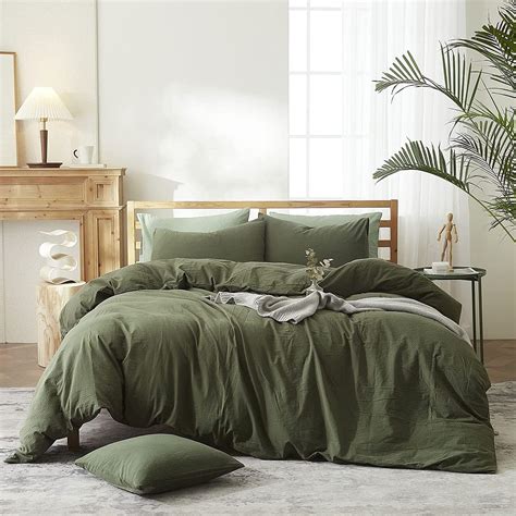 Sedefen Housse De Couette X Cm Vert Olive Coton Lav Couleur