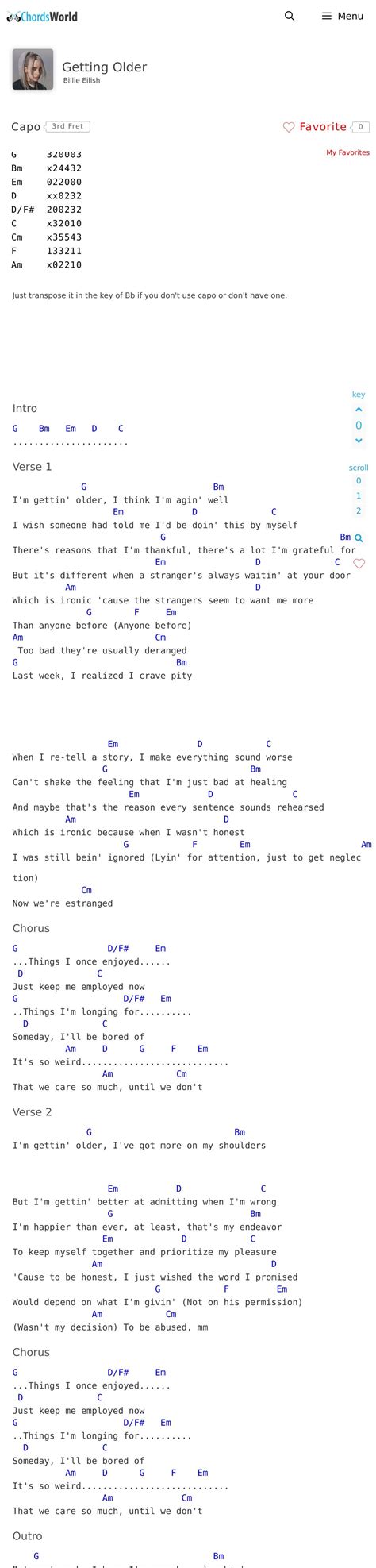 Billie Eilish Getting Older Chords With Guitar Tabs Getting Old