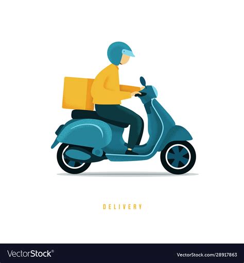 Food Delivery Man Riding A Blue Scooter Man Vector Image