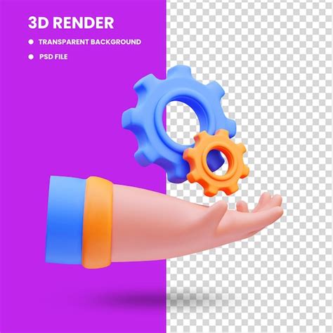 Premium PSD 3d Rendering Of Cute Icon Illustration Hand Holding Gear