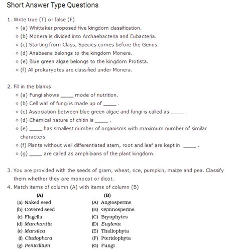 Important Questions For Class 9 Science Chapter 7 Diversity In Living