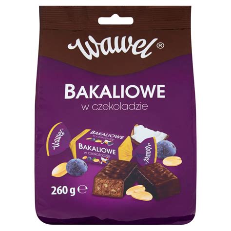 Wawel Bakaliowe Cukierki w czekoladzie 260 g kalorie kJ i wartości