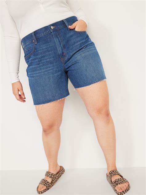 High Waisted Slouchy Straight Cut Off Jean Shorts For Women 5 Inch