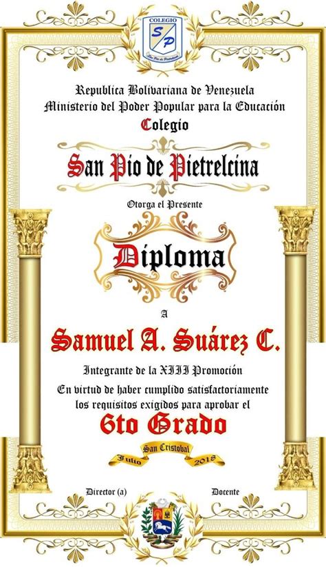 Modelos De Diplomas De 6to Grado Diploma Graduaci 243 N Diplomas Sexto 65b Artofit