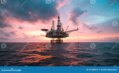 Rigs Offshore Oil Refinery At Sunset Stock Image Image Of Working