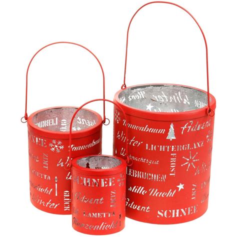 Floristik De Deko Laterne Metall Weihnachten Rot Silbern H Cm