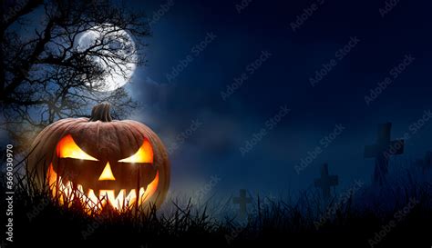 A Spooky Halloween Pumpkin Jack O Lantern With An Evil Face And Eyes