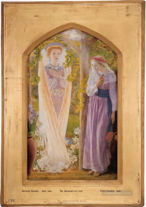 The Annunciation Pre Raphaelite Arthur Hughes Painting In Oil For Sale