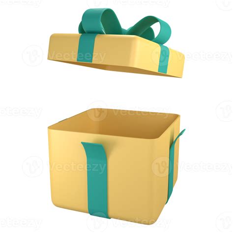 Yellow T Box Open With Ribbon 3d Render Modern Holiday Surprise Box 10989540 Png