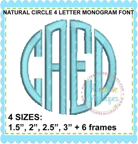 Sizes Bx Natural Circle Letter Monogram Embroidery Alphabet Font