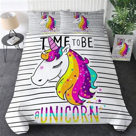 Rainbow Stripes Unicorn Bedding Sets Unicorn Bedding Unicorn Duvet Cover Bedding Set