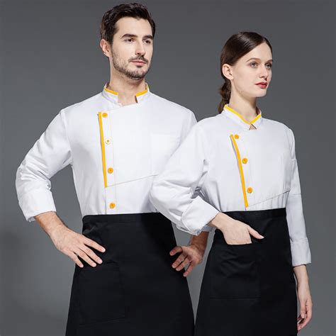 Irder Long Sleeve Contrast Him Uniform Chef Jacket Kitchen Restaurant