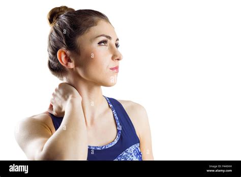 Fit Brunette With Neck Injury Stock Photo Alamy