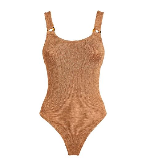 Womens Hunza G Brown Metallic Domino Swimsuit Harrods Us