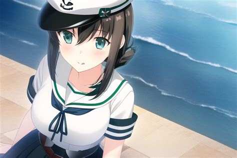 壁纸 动漫女孩 ai art Kantai系列 Fubuki KanColle 马尾辫 黑发 校服 独奏 艺术品 数字