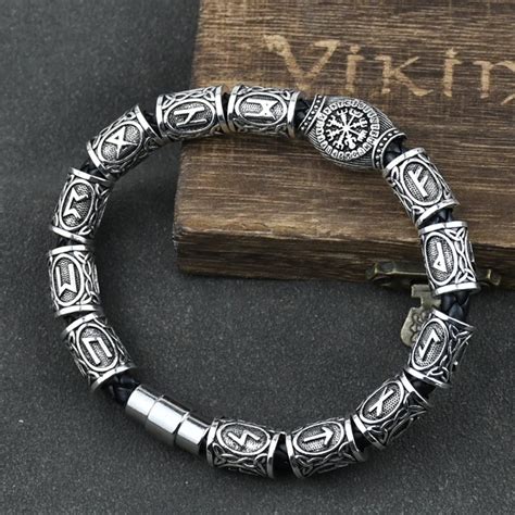 Pulsera Vikingo De Runas N Rdicas 13 Piezas Cuentas De Runas Vegvisir