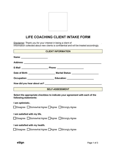 Free Life Coaching Client Intake Form PDF Word