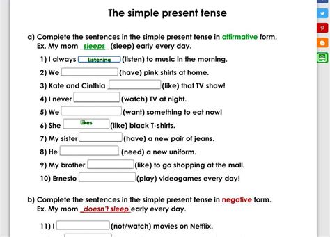 A Complete The Sentences In The Simple Present Tense In Affirmative Form Brainlylat