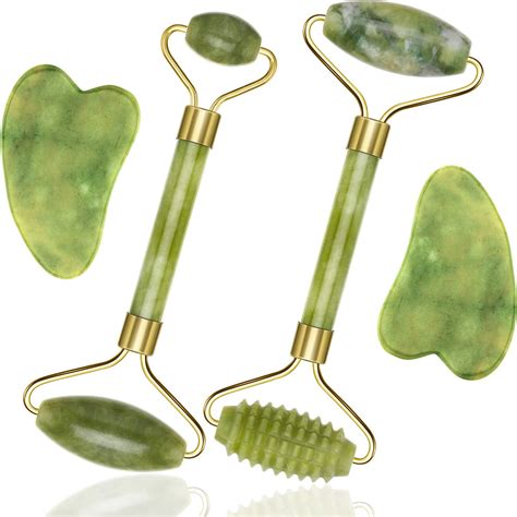 4 Pièces Rouleau De Jade Kit De Rouleaux De Visage Avec Gua Sha Outils