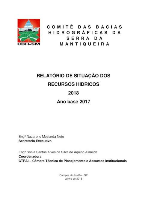 PDF RELATÓRIO DE SITUAÇÃO DOS RECURSOS HIDRICOS 2018 Ano comitesm sp