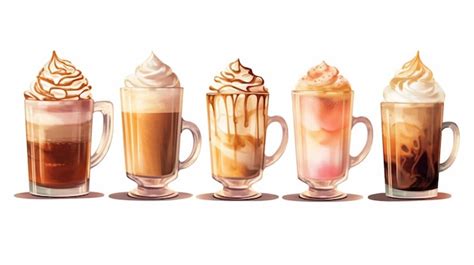 Premium AI Image | A series of coffee cups with different flavors of ...