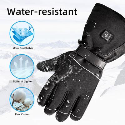 7.4V Thick Rechargeable Battery Heated Ski Gloves Womens Electric Thermal Warming Gloves with 3 ...