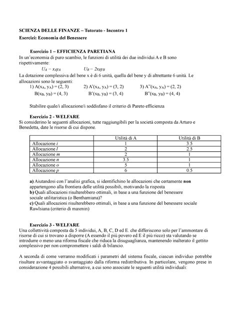 Esercizi Esercitazione Scienza Delle Finanze Tutorato Incontro